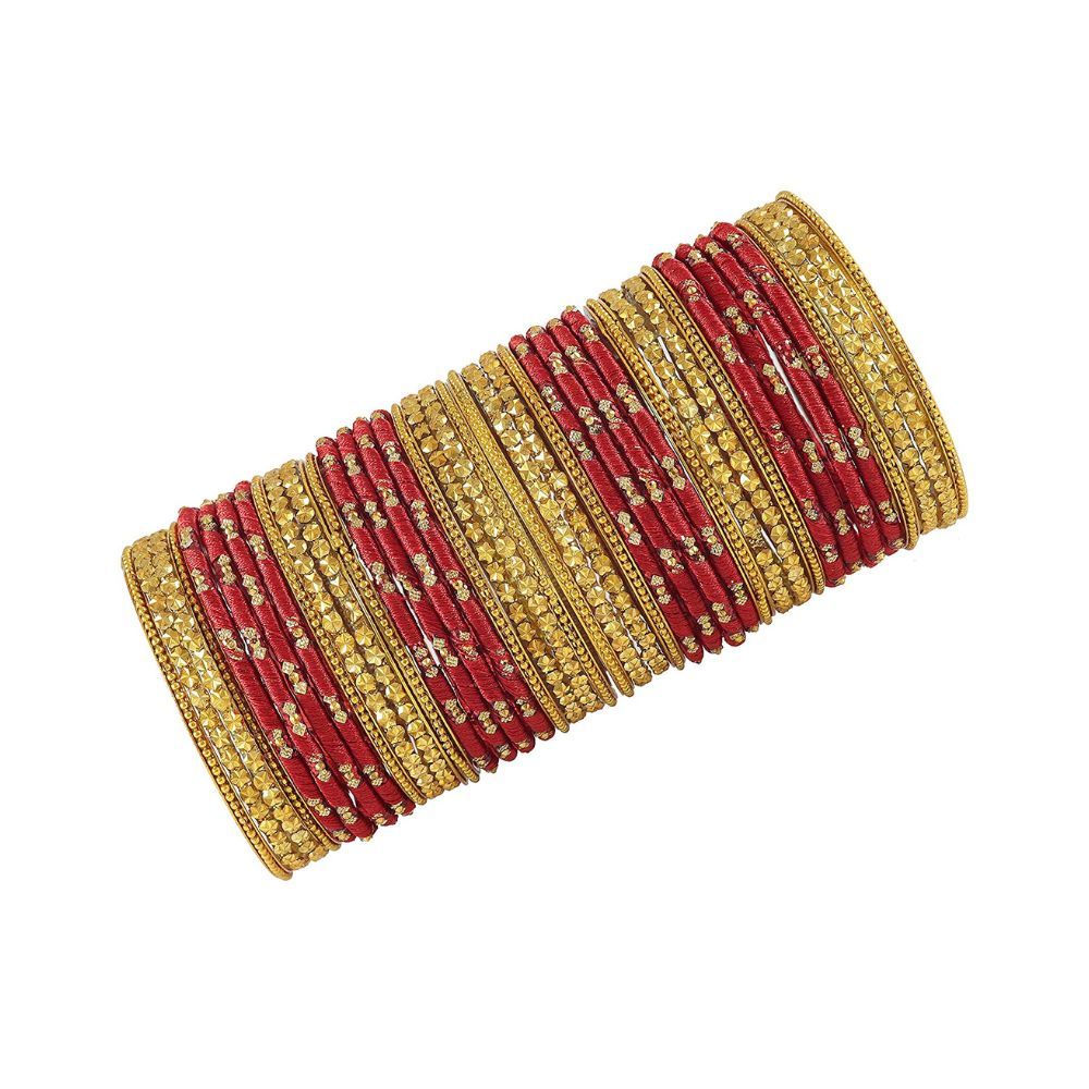 NMII Glass and Silk Thread Zircon Gemstone Bangle Set For Women/Girls, Pack Of 40 Bangles