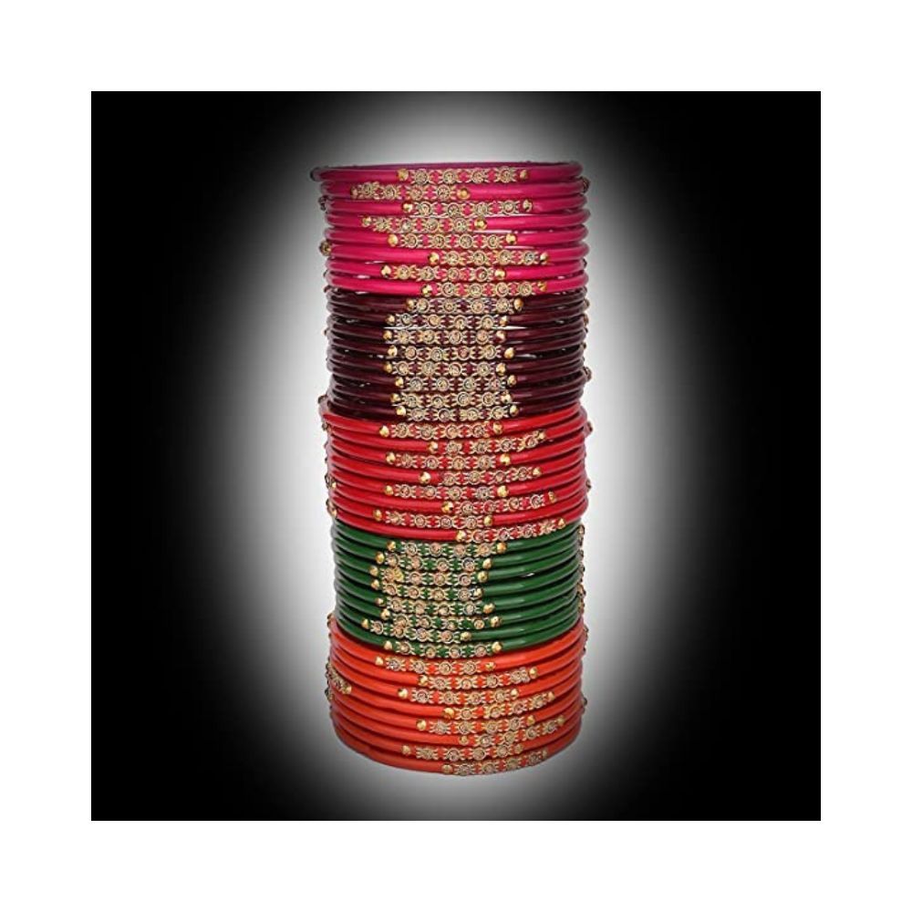 NMII Glass and Studded with Zircon Gemstone or Beads Glossy Finished Bangle set for Women and Girls