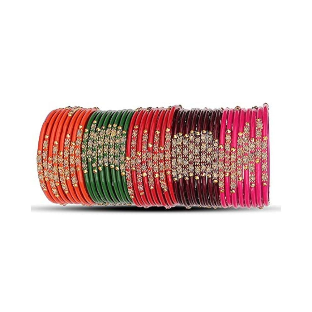 NMII Glass and Studded with Zircon Gemstone or Beads Glossy Finished Bangle set for Women and Girls