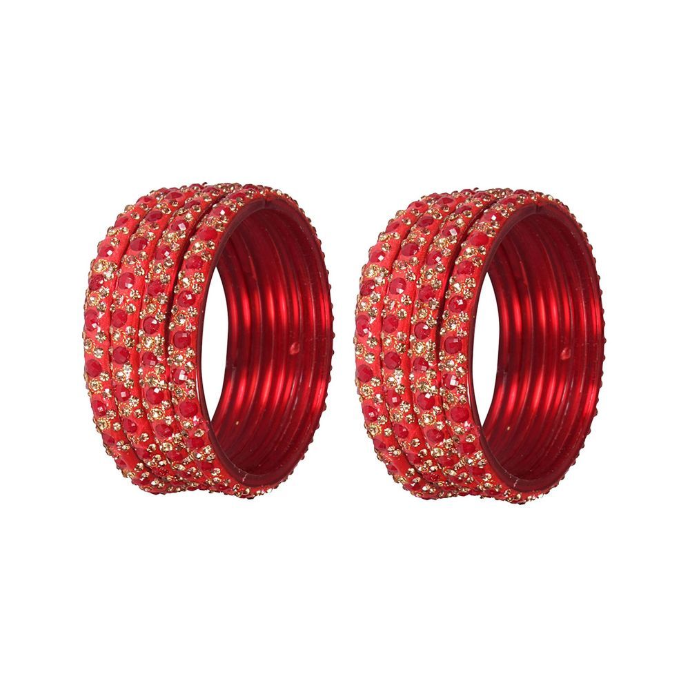 NMII Glass With Heart Shape Beads Design and Zircon Gemstone Studded Worked Bangles Set For Women and Girls