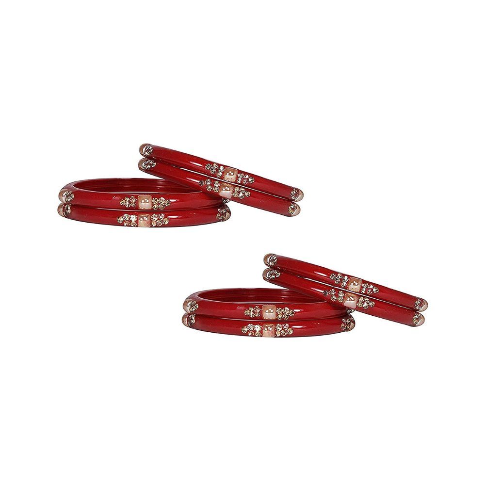 NMII Glass with Zircon Gemstone Or Beads Studded worked Glossy Finished Kada Set For Women and Girls