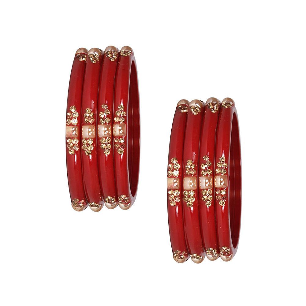 NMII Glass with Zircon Gemstone Or Beads Studded worked Glossy Finished Kada Set For Women and Girls