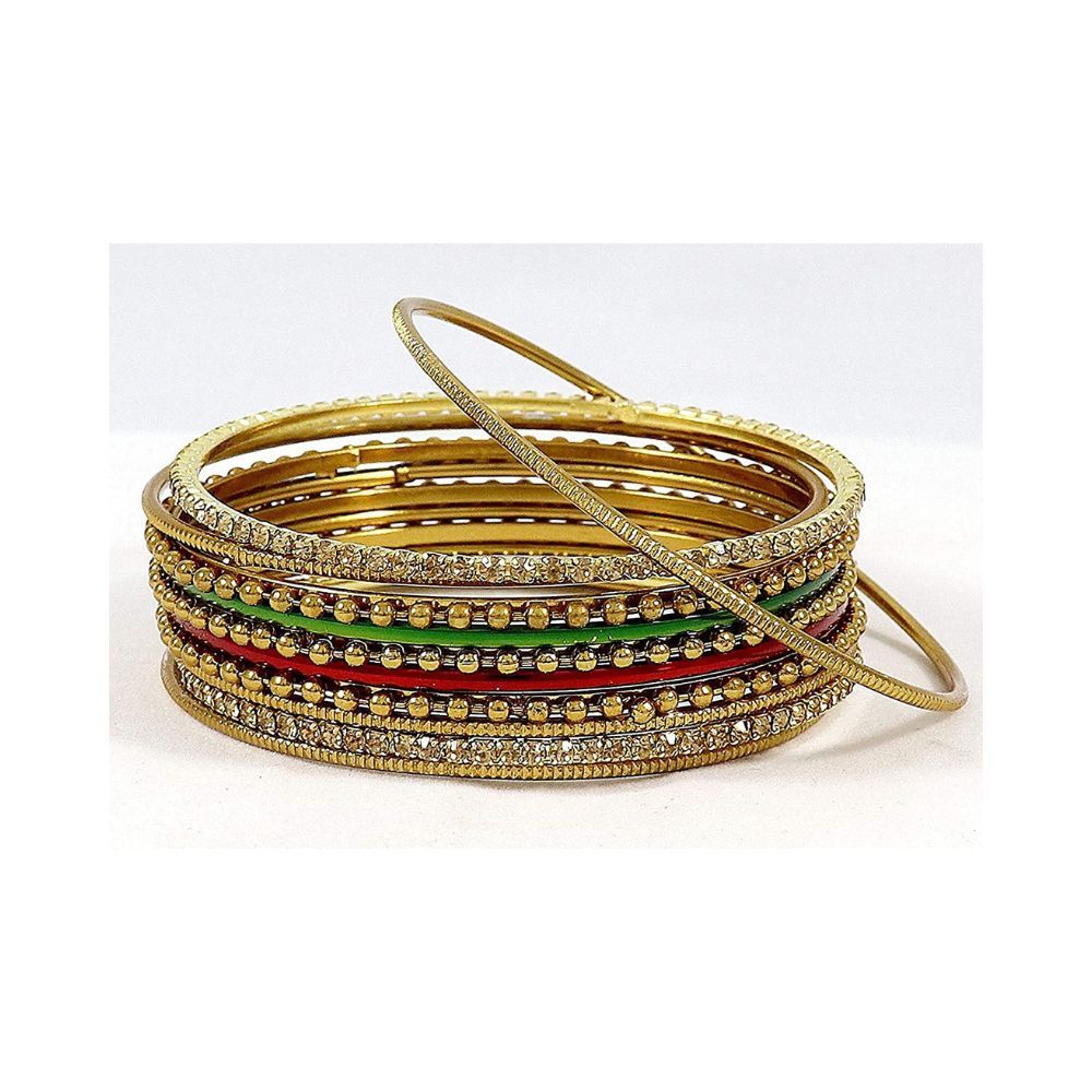 NMII Non- precious Metal and Zircon Gemstone with Golden Chain work Bangles for Women/Girls