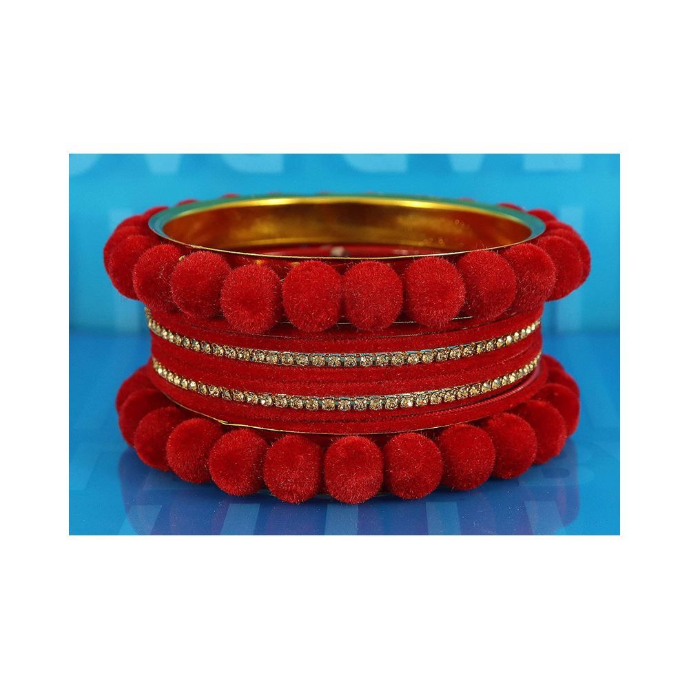 NMII Non-Precious Metal Base Metal with Zircon Gemstone and Velvet worked Glossy Finished Bangle Set