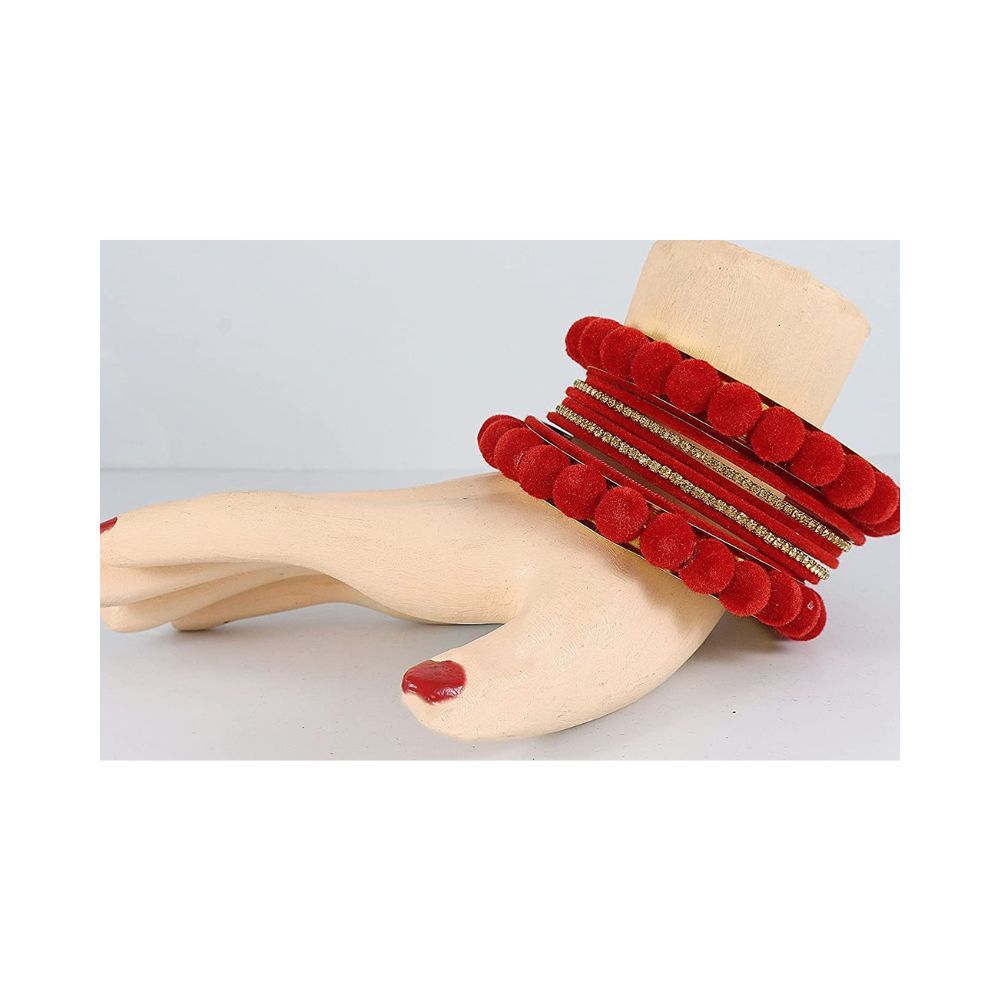 NMII Non-Precious Metal Base Metal with Zircon Gemstone and Velvet worked Glossy Finished Bangle Set