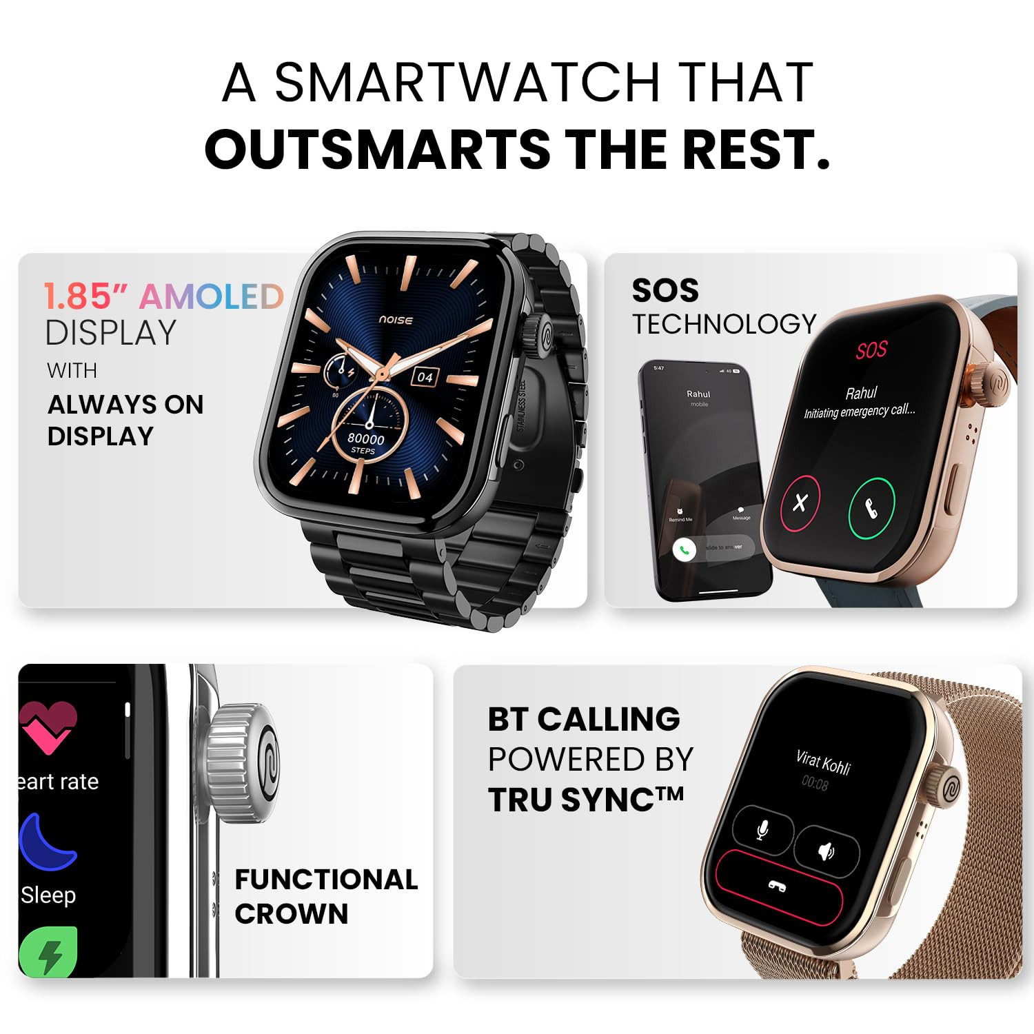 Noise ColorFit Pro 5 Smart Watch 185 AMOLED Display BT Calling New DIY Watch Faces Smart Dock Design Emergency SOS Tech Emoji Support 5X Faster Data Transfer Instacharge Starlight Gold