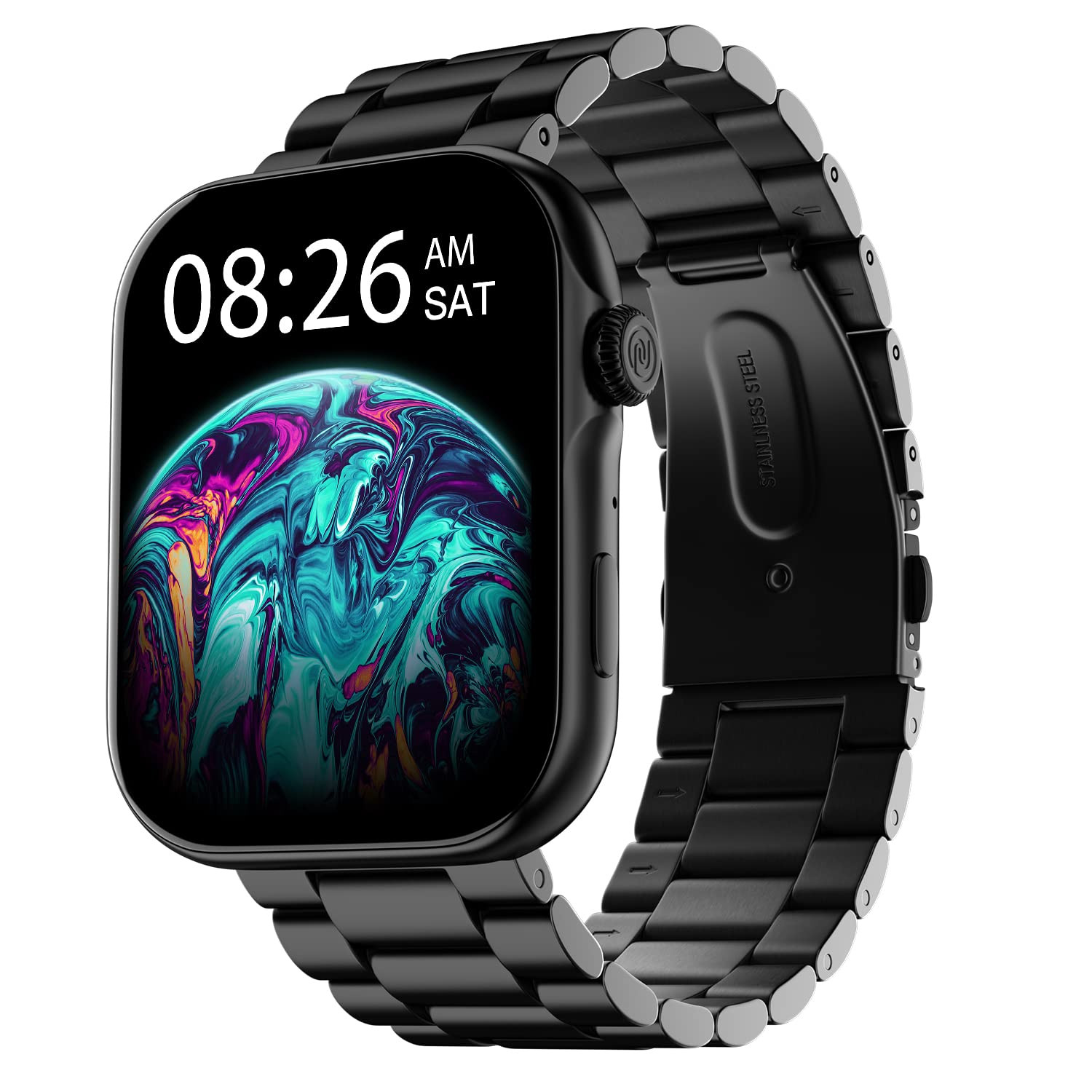 Noise ColorFit Ultra 3 Bluetooth Calling Smart Watch with Biggest 196 AMOLED Display Premium Metallic Build Functional Crown Gesture Control with Metallic Strap Jet Black Elite Edition