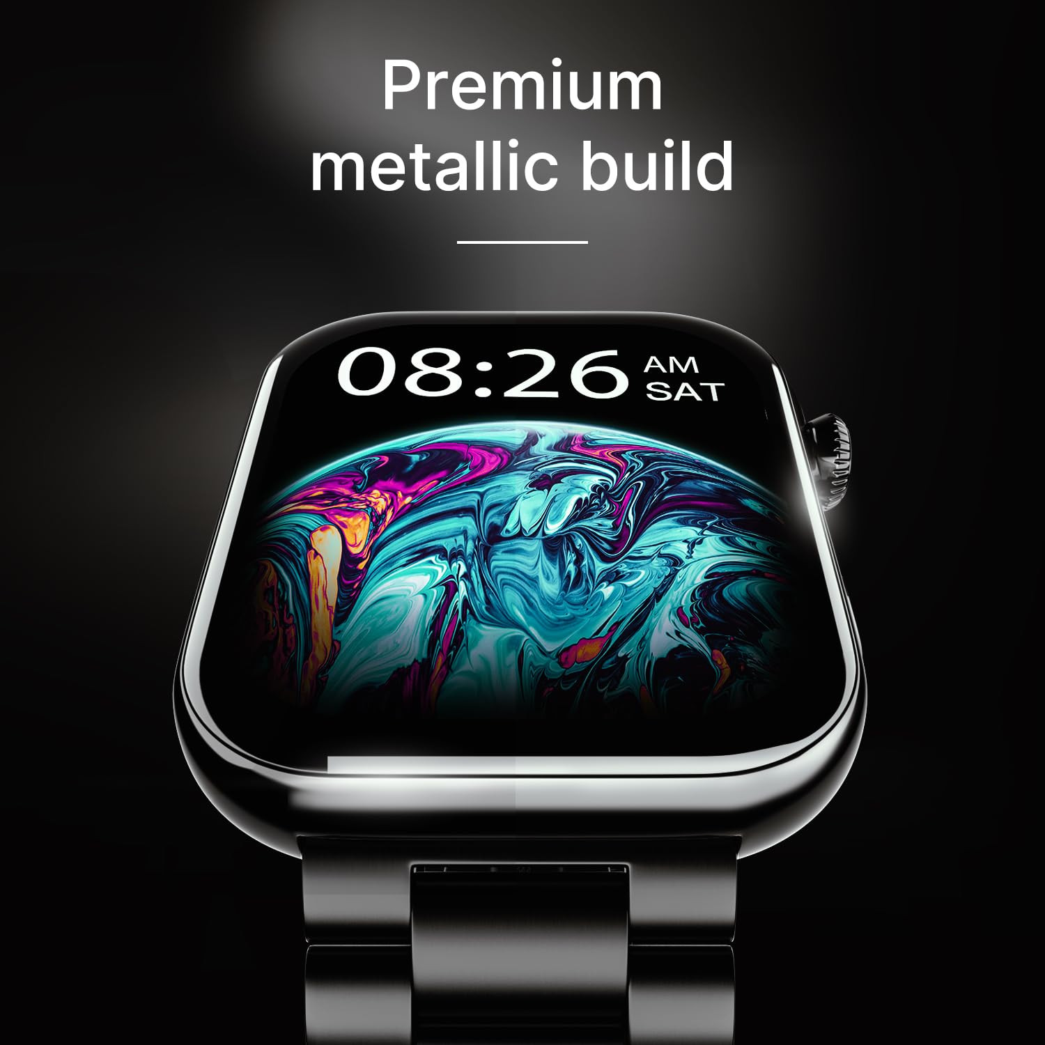 Noise ColorFit Ultra 3 Bluetooth Calling Smart Watch with Biggest 196 AMOLED Display Premium Metallic Build Functional Crown Gesture Control with Metallic Strap Jet Black Elite Edition