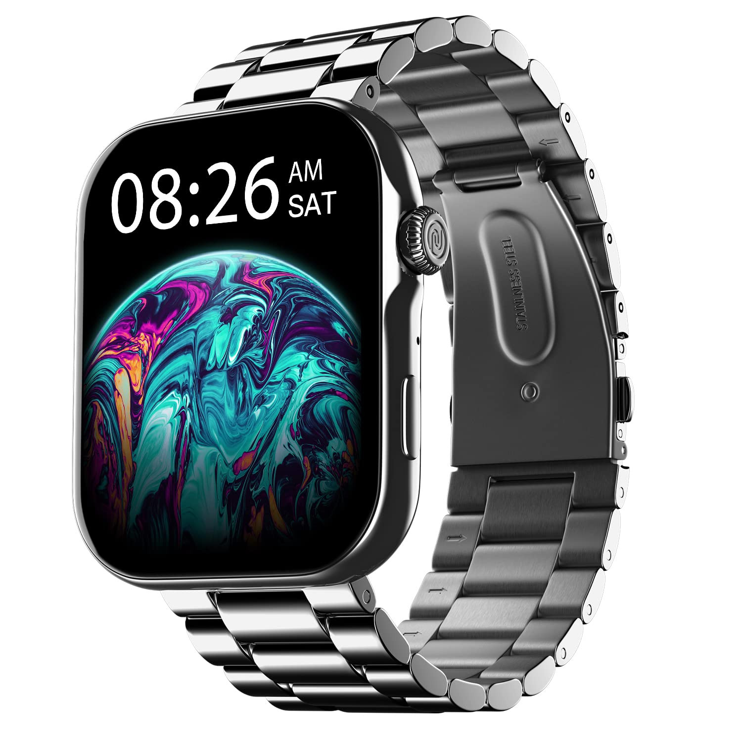 Noise ColorFit Ultra 3 Bluetooth Calling Smart Watch with Biggest 196 AMOLED Display Premium Metallic Build Functional Crown Gesture Control with Metallic Strap Glossy Silver Elite Edition