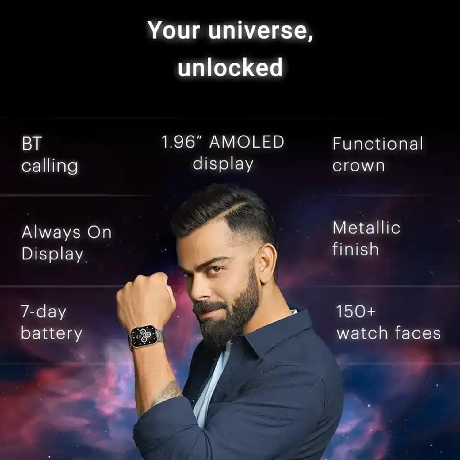 Noise ColorFit Ultra 3 Bluetooth Calling Smart Watch with Biggest 196 AMOLED Display Premium Metallic Build Functional Crown Gesture Control with Silicon Strap Jet Black