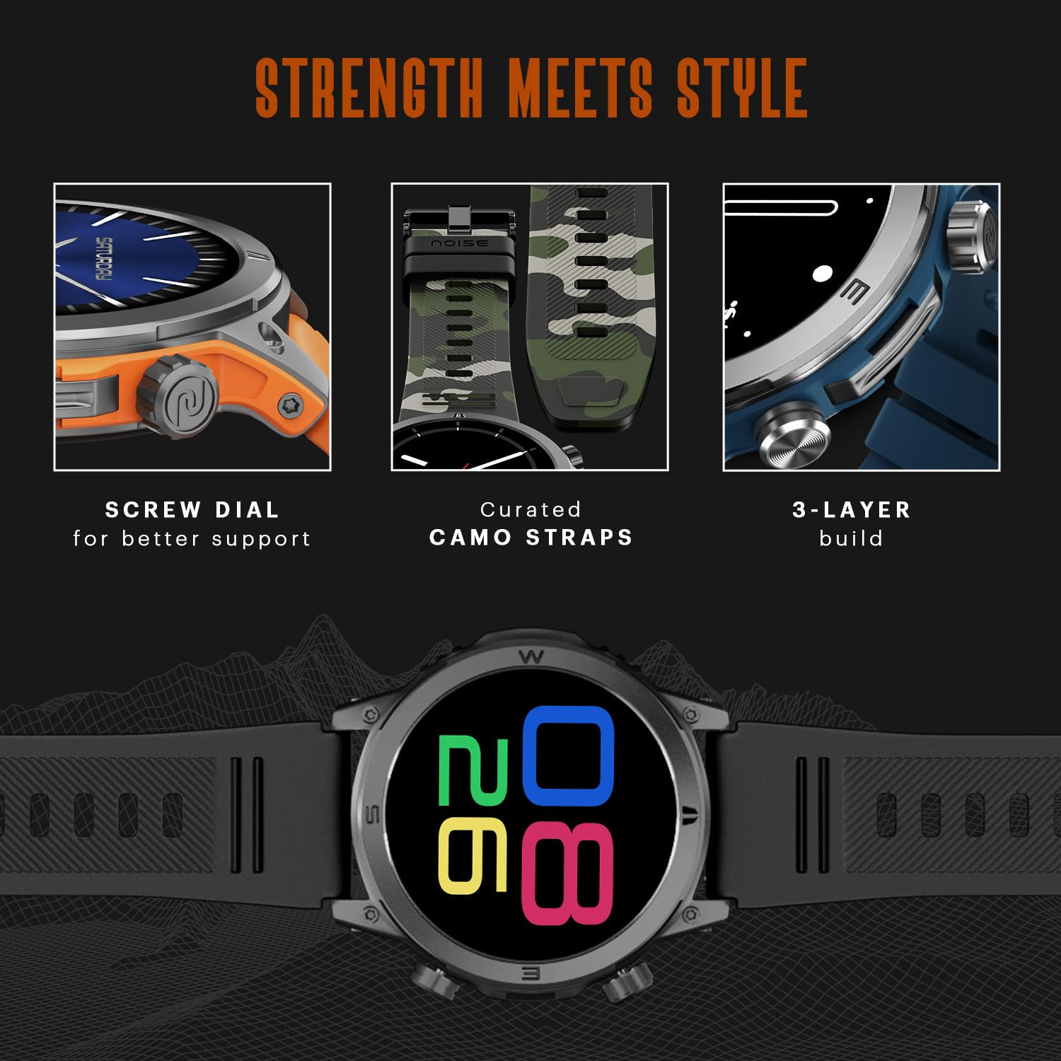 Noise Endeavour Rugged Design 146 AMOLED Display Smart Watch BT Calling SoS Feature Rapid Health  100 Sports Modes- Jet Black