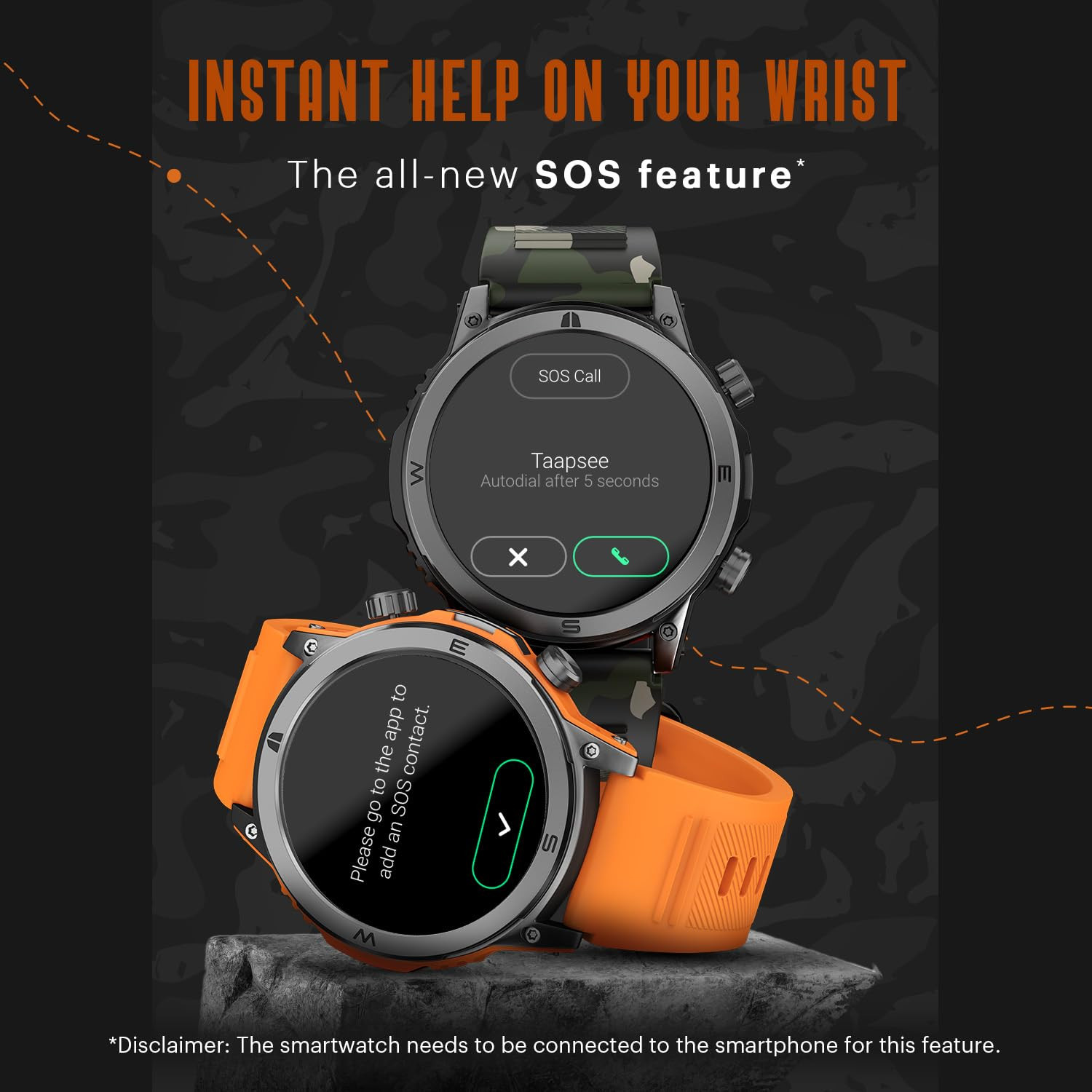 Noise Endeavour Rugged Design 146 AMOLED Display Smart Watch BT Calling SoS Feature Rapid Health  100 Sports Modes- Jet Black