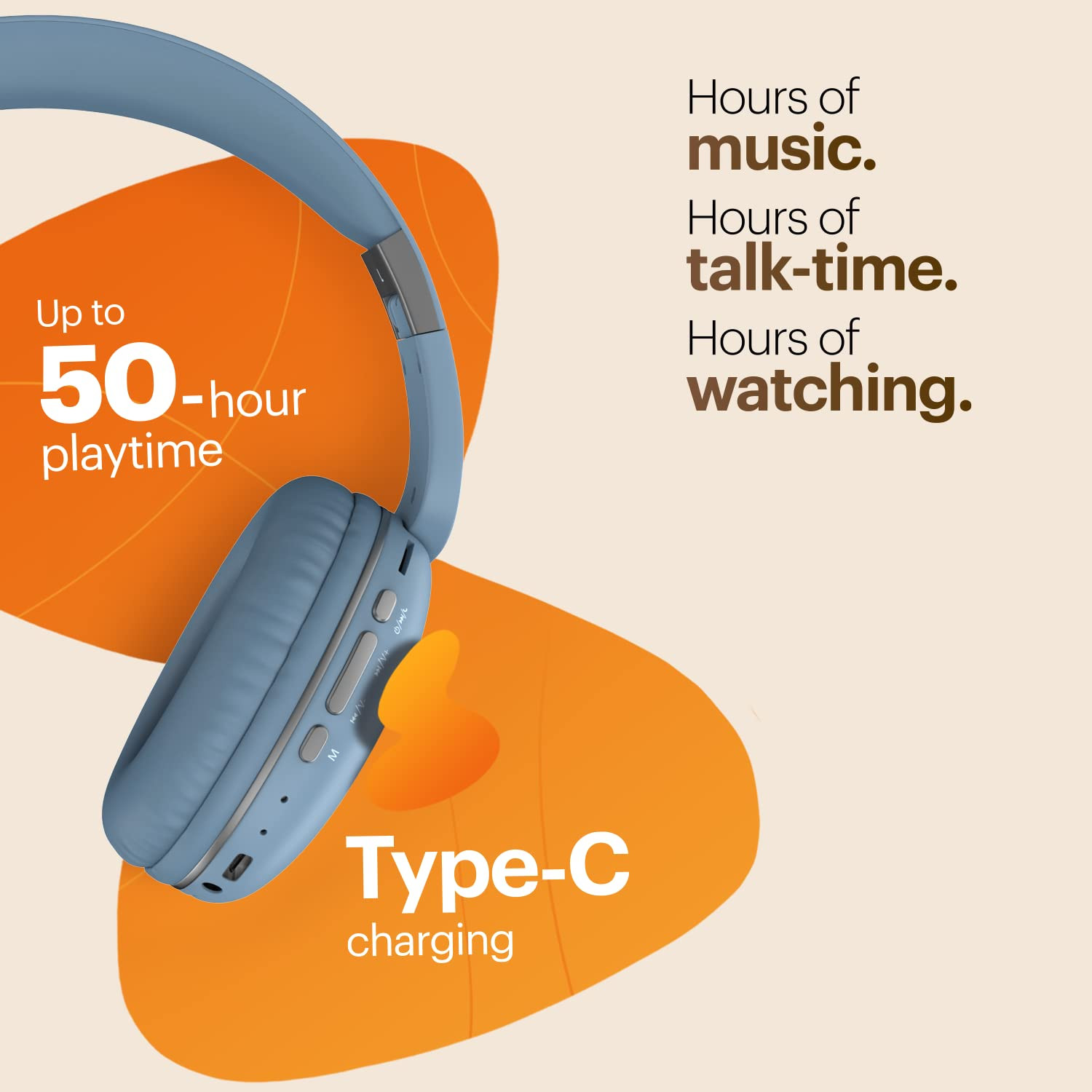 Noise Two Wireless On Ear Headphones with 50 Hours Playtime Low Latencyup to 40ms 4 Play Modes Dual Pairing BT v53 Serene Blue