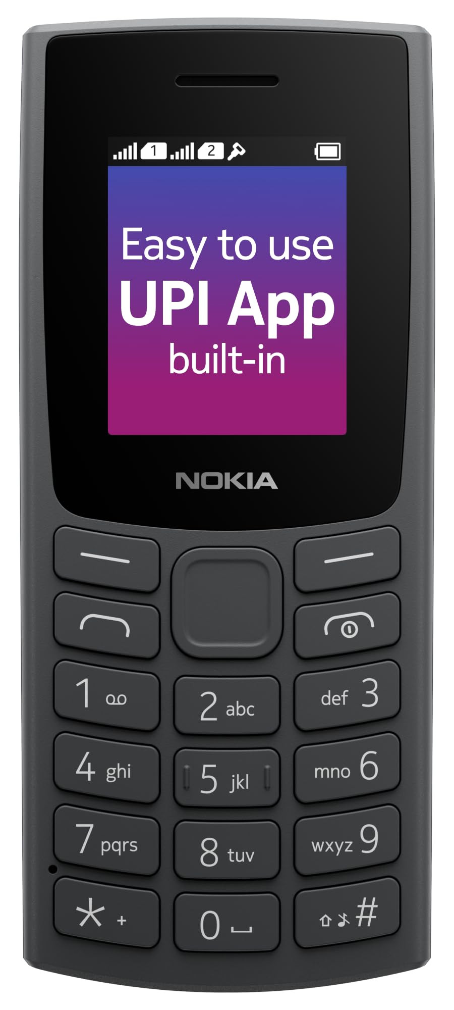 Nokia 106 Dual Sim Keypad Phone with Built-in UPI Payments App Long-Lasting Battery Wireless FM Radio  MP3 Player and MicroSD Card Slot  Charcoal