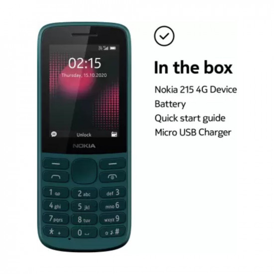 Nokia 215 DS 4G Keypad Phone with Long Battery Life,Wireless FM Radio (Cyan)