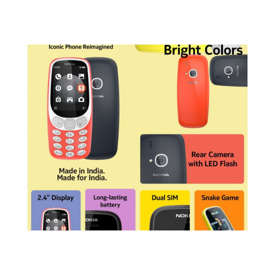 Nokia 3310 Dual SIM Keypad Phone with MP3 Player, Wireless FM Radio and Rear Camera | Yellow, 13.7 x 7.9 x 5.8 cm