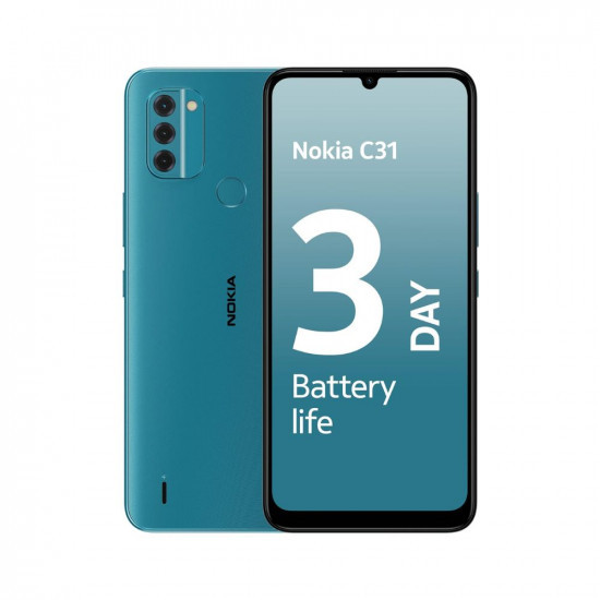 Nokia C31, 6.74” HD+ Display, 13+2+2 MP Rear & 5MP Front Google Camera, 3-Day Battery Life, Android 12 | Cyan, 4+64GB