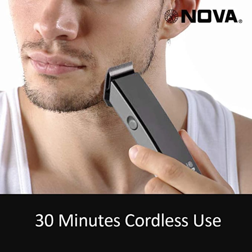 Nova NHT-1045 Rechargeable Cordless: 30 Minutes Runtime Beard Trimmer for Men (Black)
