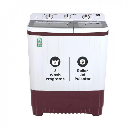 NU 7 Kg Semi-Automatic Top Load Washing Machine with Soft Close Premium Toughened Glass Lid (WTT70GBT, Burgundy Red) 2023 Model
