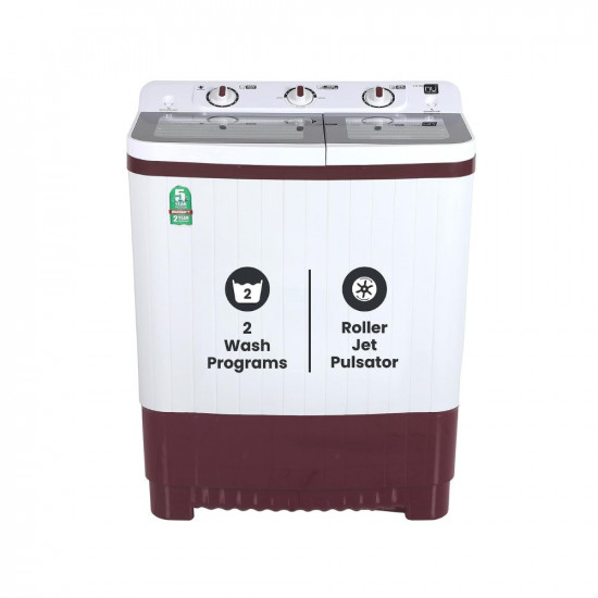 NU 7 Kg Semi-Automatic Top Load Washing Machine with Soft Close Premium Toughened Glass Lid (WTT70GBT, Burgundy Red) 2023 Model