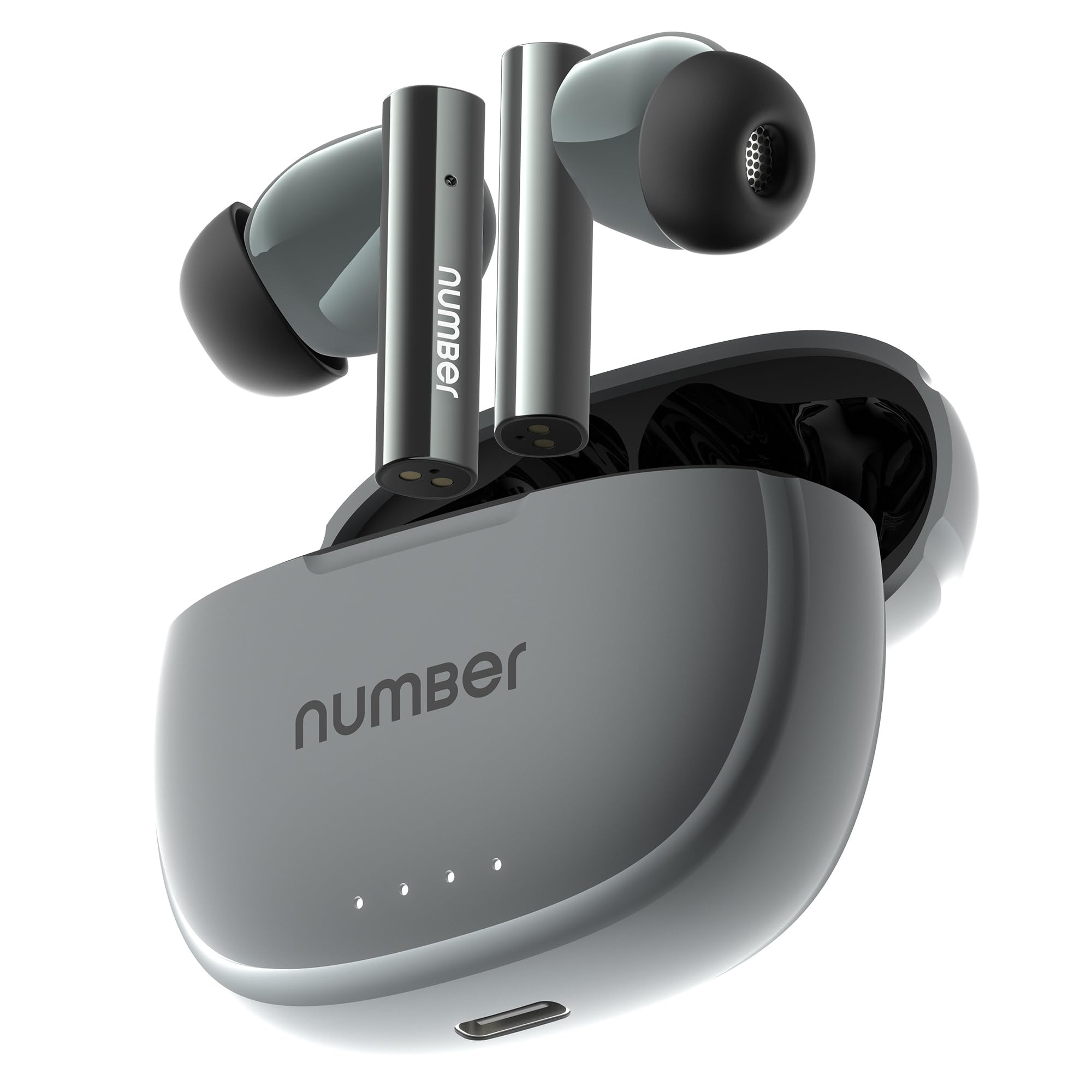 Number Navo Buds X1 w 50H Playtime Dual Pairing 13mm Speakers ENC 45ms Low Latency Bluetooth Grey Stone