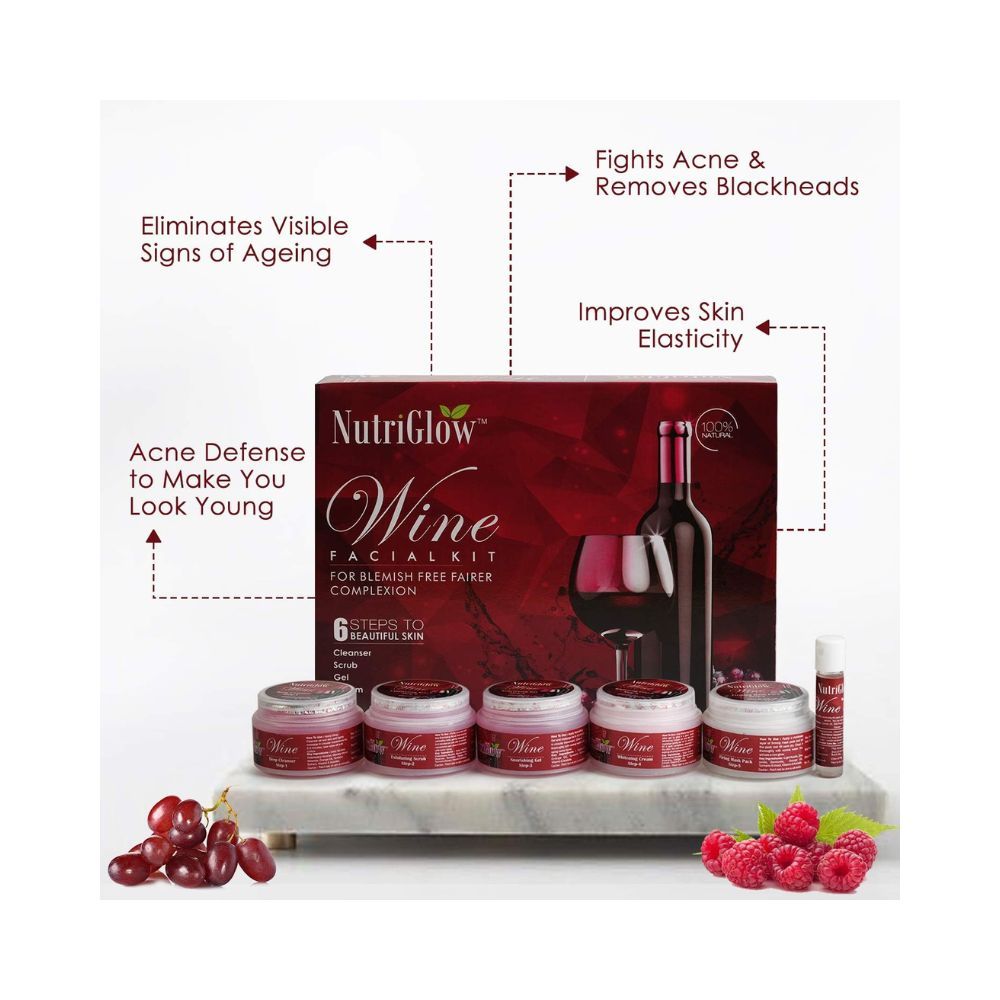 NutriGlow Wine Facial Cleanup Kit for Women for Glowing Skin| 6-Pieces Skin Care Set with Deep Cleanser