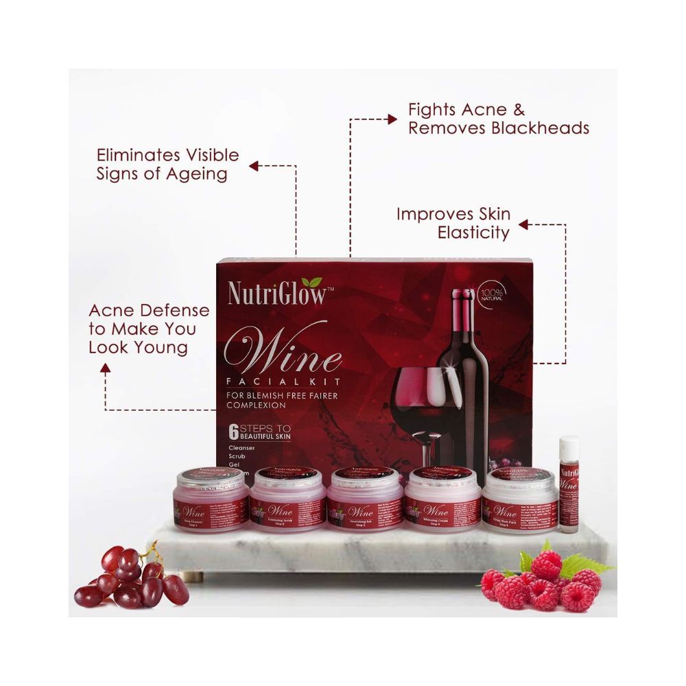 NutriGlow Wine Facial Kit For Radiant Glow, All Skin Types- 250g+10ml