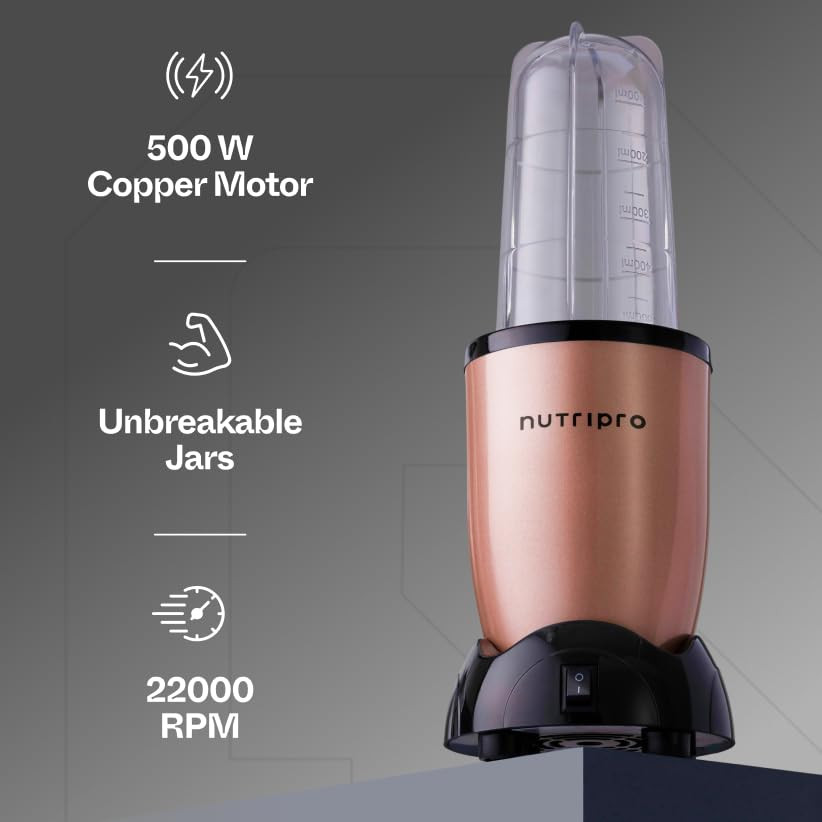 NutriPro Juicer Mixer Grinder - Smoothie Maker - 500 Watts 3 Jars 2 Blades Gold - 2 Year Warranty