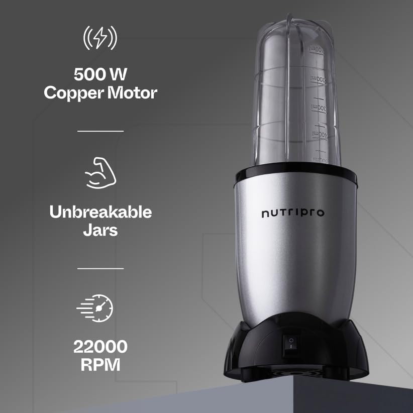 NutriPro Juicer Mixer Grinder - Smoothie Maker - 500 Watts 3 Jars  2 Blades Silver - 2 Year Warranty