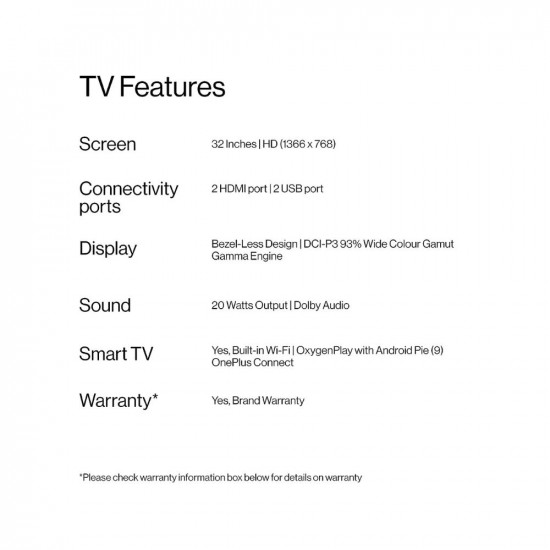 Tarun Mobiles ONEPLUS 81.28 cm (32 inch) HD Smart LED TV, 32Y1