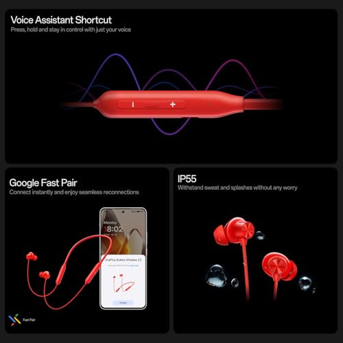 OnePlus Bullets Wireless Z3 in-Ear Neckband with 124mm Drivers 3D Spatial Audio10 mins Charge for 27 hrs Playback AI Call Noise Cancellation 4 EQ preset Dynamic bass Enhancement  BT54