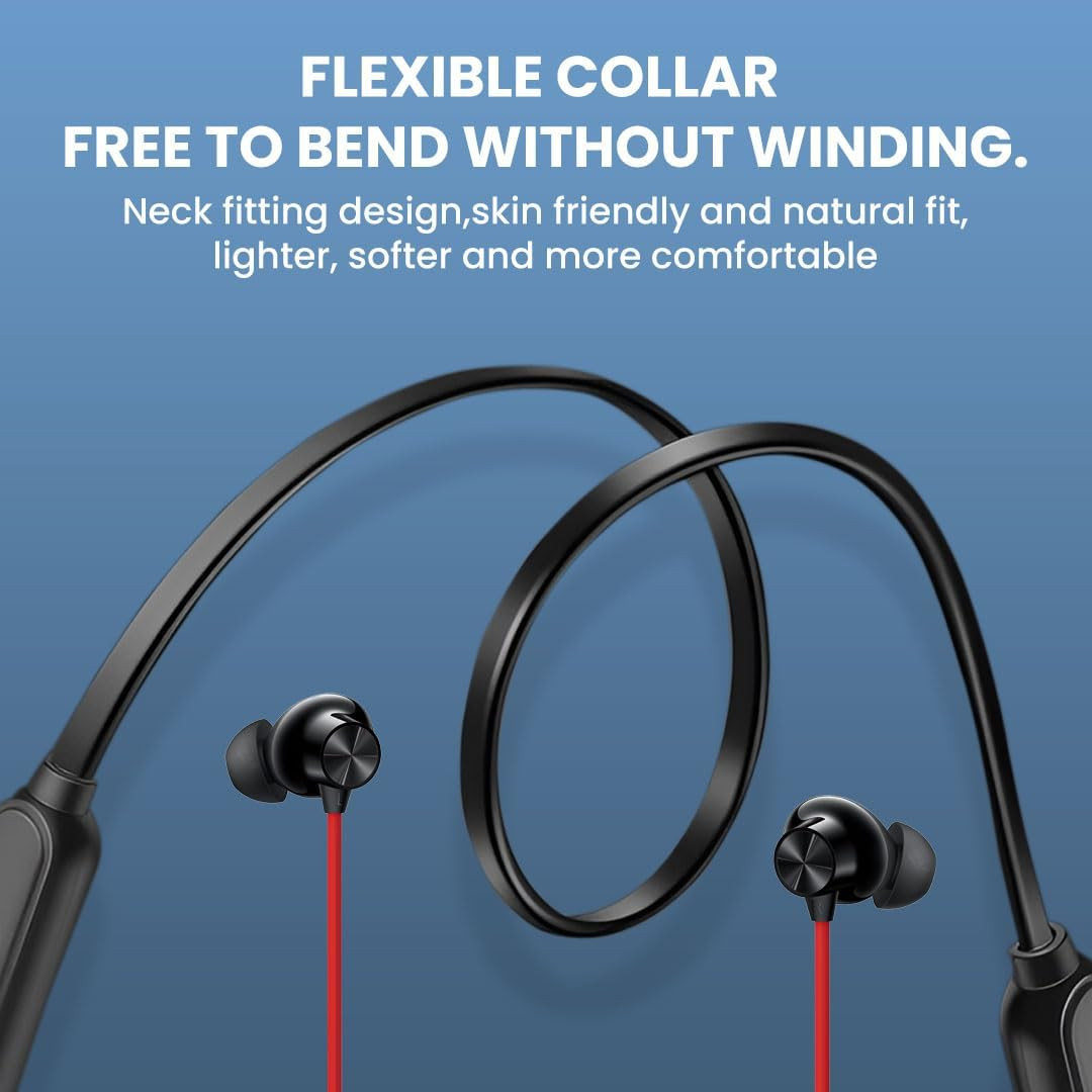 OnePlus-Compatible Wireless Neckband Bluetooth Headphones  JO25 Model with Deep Bass Clear Calling Dual Pairing for Nord 2T 11RT 9RT CE Pac-Man Edition