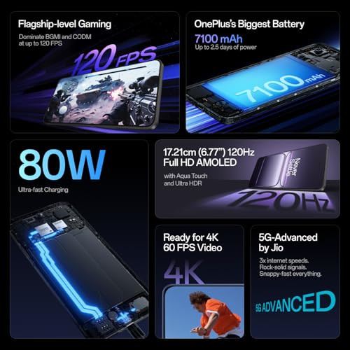 OnePlus Nord CE5  Massive 7100mAh Battery  MediaTek Dimensity 8350 Apex  Powered by OnePlus AI  8GB  128GB  Nexus Blue