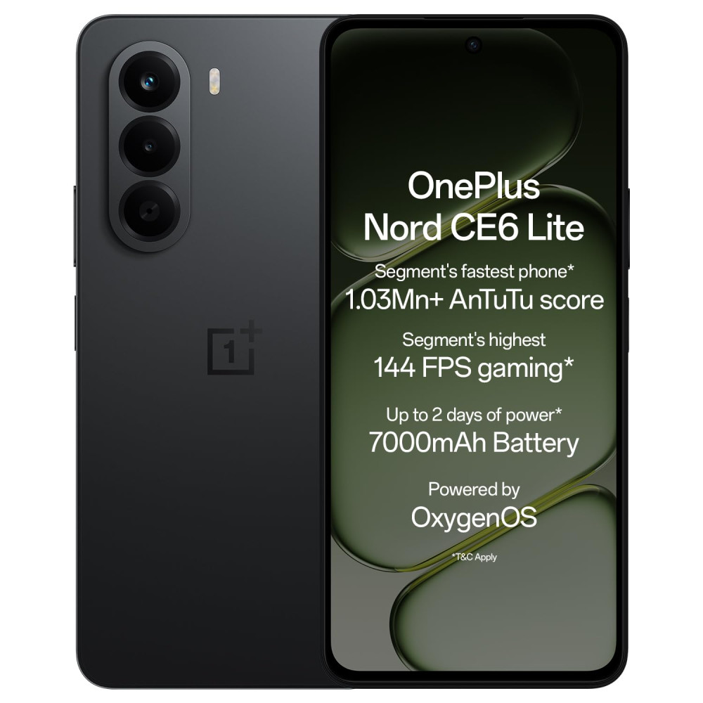 Image of OnePlus Nord CE6 Lite | 6GB+128GB | Hyper Black | Segment's Fastest Dimensity 7400 Apex Processor | 7000mAh Battery | Segment's Highest 144Hz Refresh Rate | 50MP Main Camera, 4K Video Recording