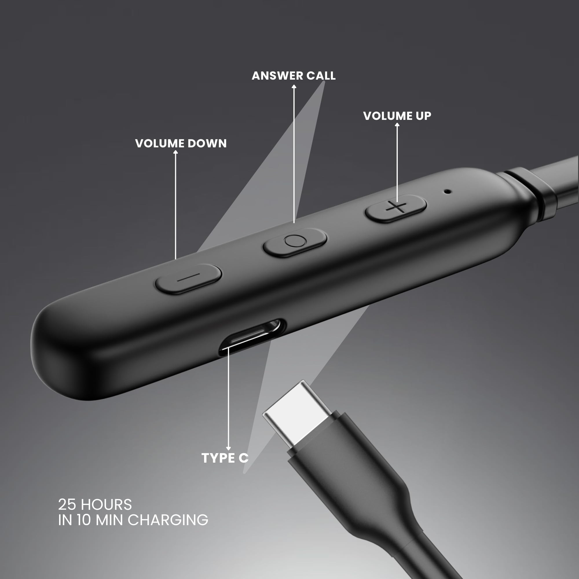 OOGE Tune 8 Neckband Bluetooth Earphones 30 Hours Playtime Deep Bass Type-C Fast Charge Sweat Resistant Magnetic Eartips Sound Pulse Mic Satin Black
