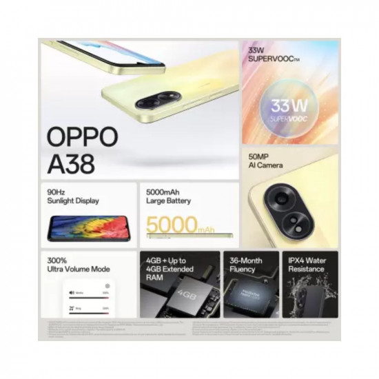 OPPO A38 (Glowing Black, 128 GB) (4 GB RAM)