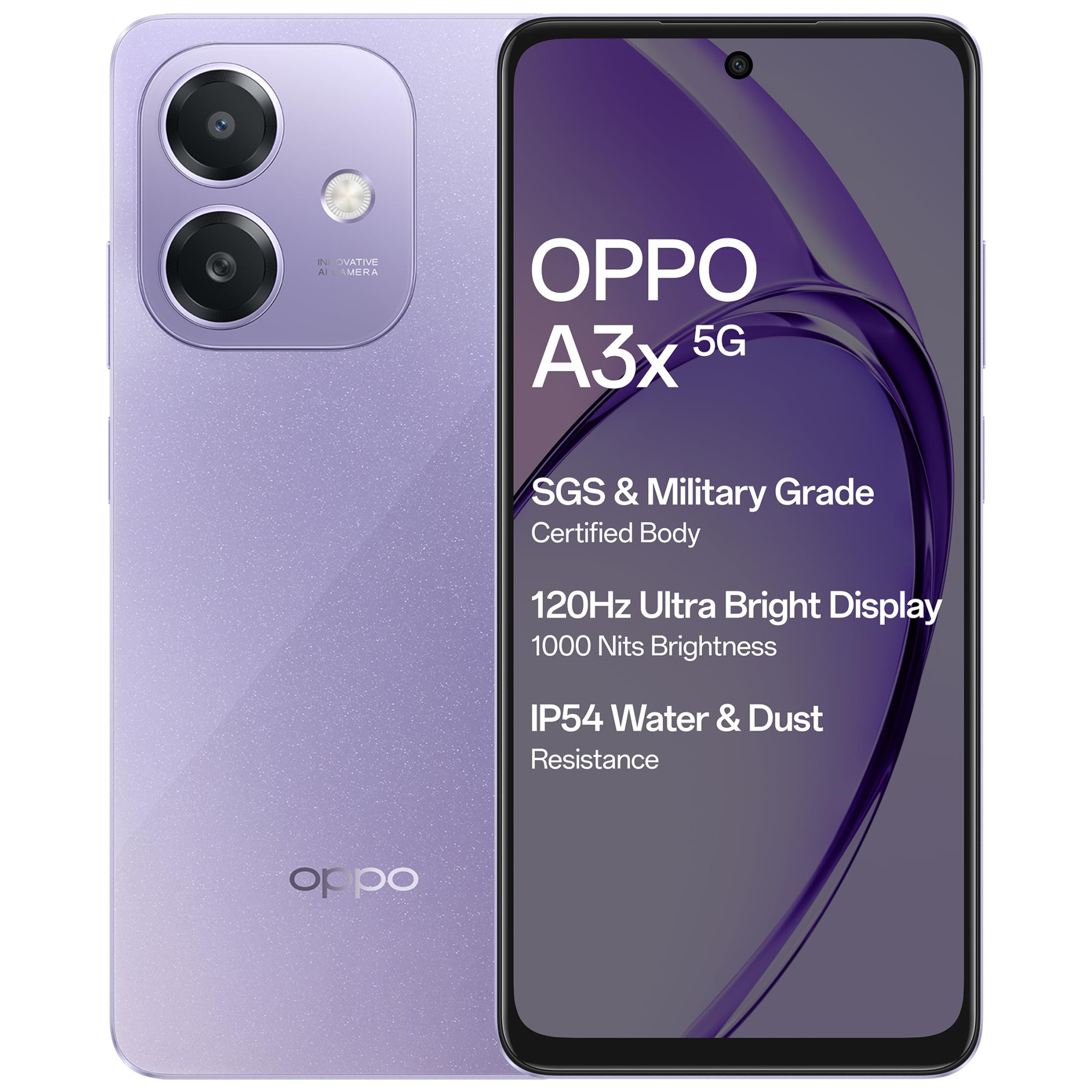 OPPO A3X 5G Starry Purple 4GB RAM 128GB Storage667 HD 120Hz Refresh Rate Screen  45W SUPERVOOCwith No Cost EMIAdditional Exchange Offers