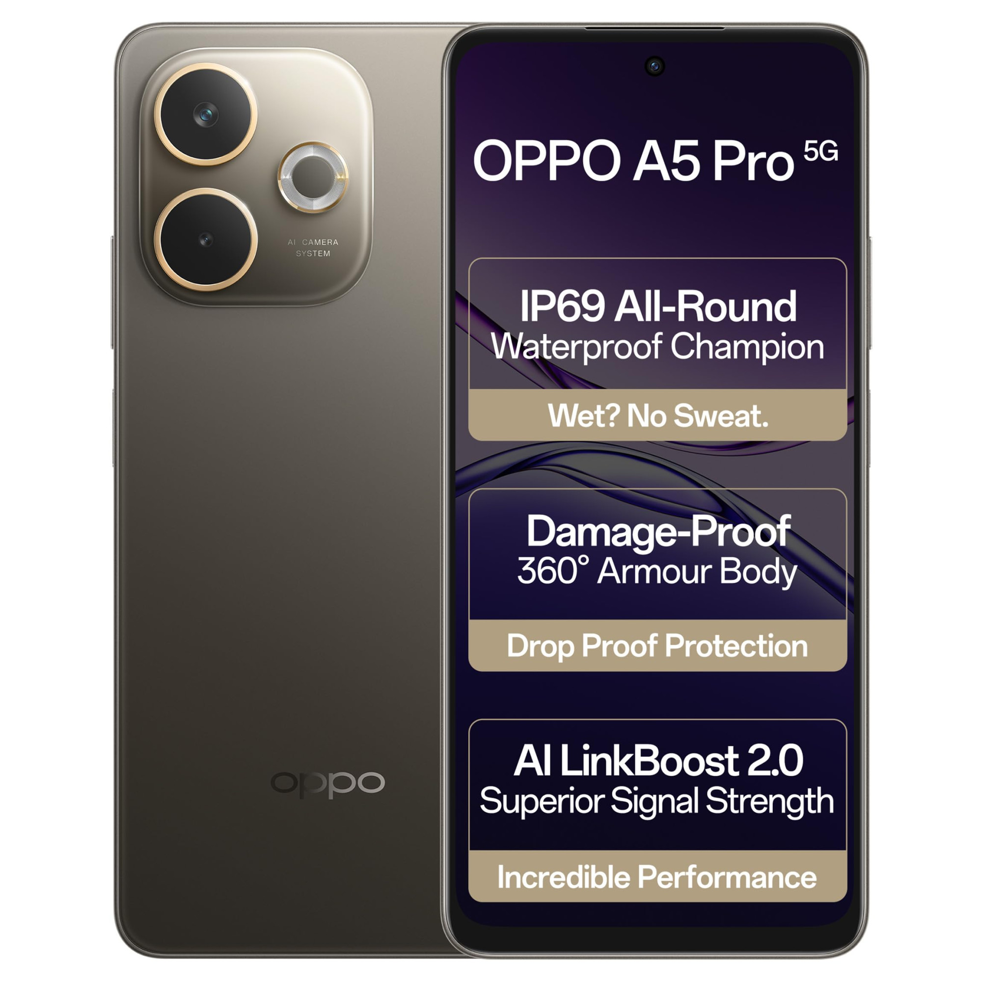 OPPO A5 Pro 5G Mocha Brown 8GB RAM 128GB Storage667 HD 120Hz Refresh Rate Screen  45W SUPERVOOCwith No Cost EMIAdditional Exchange Offers