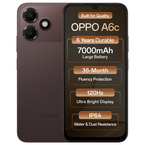 Image of Oppo A6c 4G (Stone Brown, 4GB RAM, 64GB Storage) | 7000mAh Long-Lasting Battery | 120Hz Ultra Bright Display | IP64 Protection | 13MP Camera -with No Cost EMI/Additional Exchange Offers