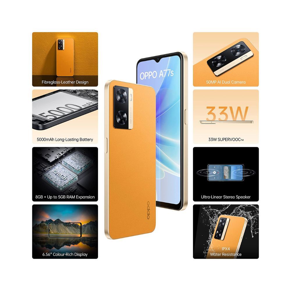 Oppo A77s (Orange, 8GB RAM, 128 Storage)