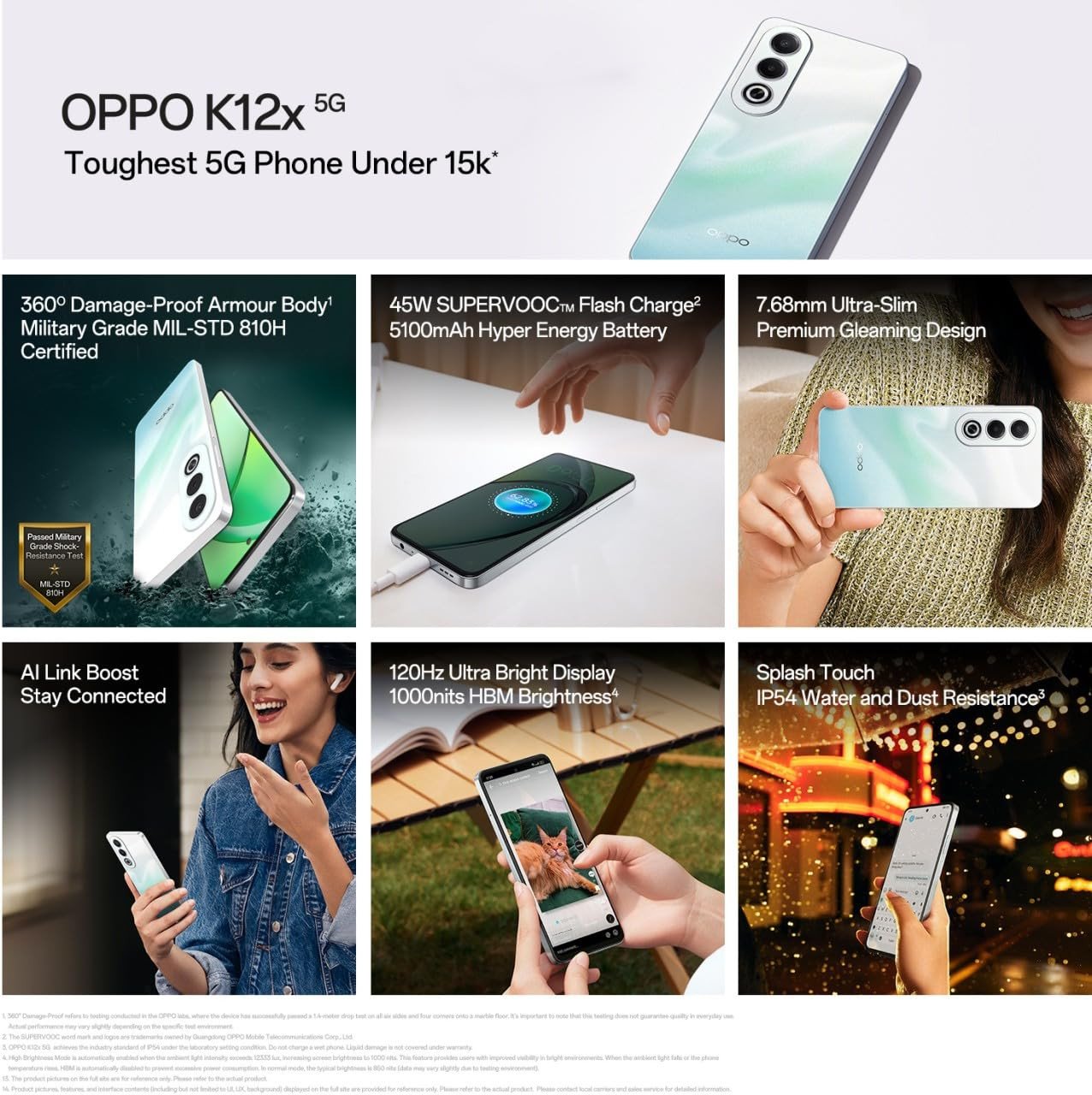 Oppo K12x 5G Smartphone 8GB RAM  256GB Storage  1694cm LCD Display 5100mAh Battery  45W SUPERVOOC Flash Charge  360 Damage-Proof Armour Body  Charger in The Box Breeze Blue
