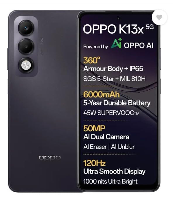 OPPO K13x 5G 6000mAh and 45W SUPERVOOC Charger  AI Midnight Violet 128 GB 8 GB RAM