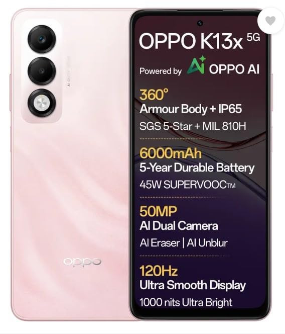 OPPO K13x 5G 6000mAh and 45W SUPERVOOC Charger  AI Sunset Peach 128 GB 6 GB RAM