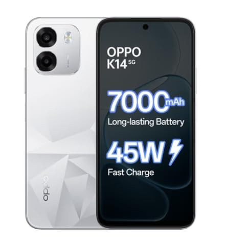OPPO K14 5G Smartphone Prism White 6GB RAM 128GB Storage 7000 mAh Battery 45W Fast Charge