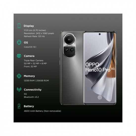 Oppo Reno10 Pro 5G (Silvery Grey, 12GB RAM, 256GB Storage)