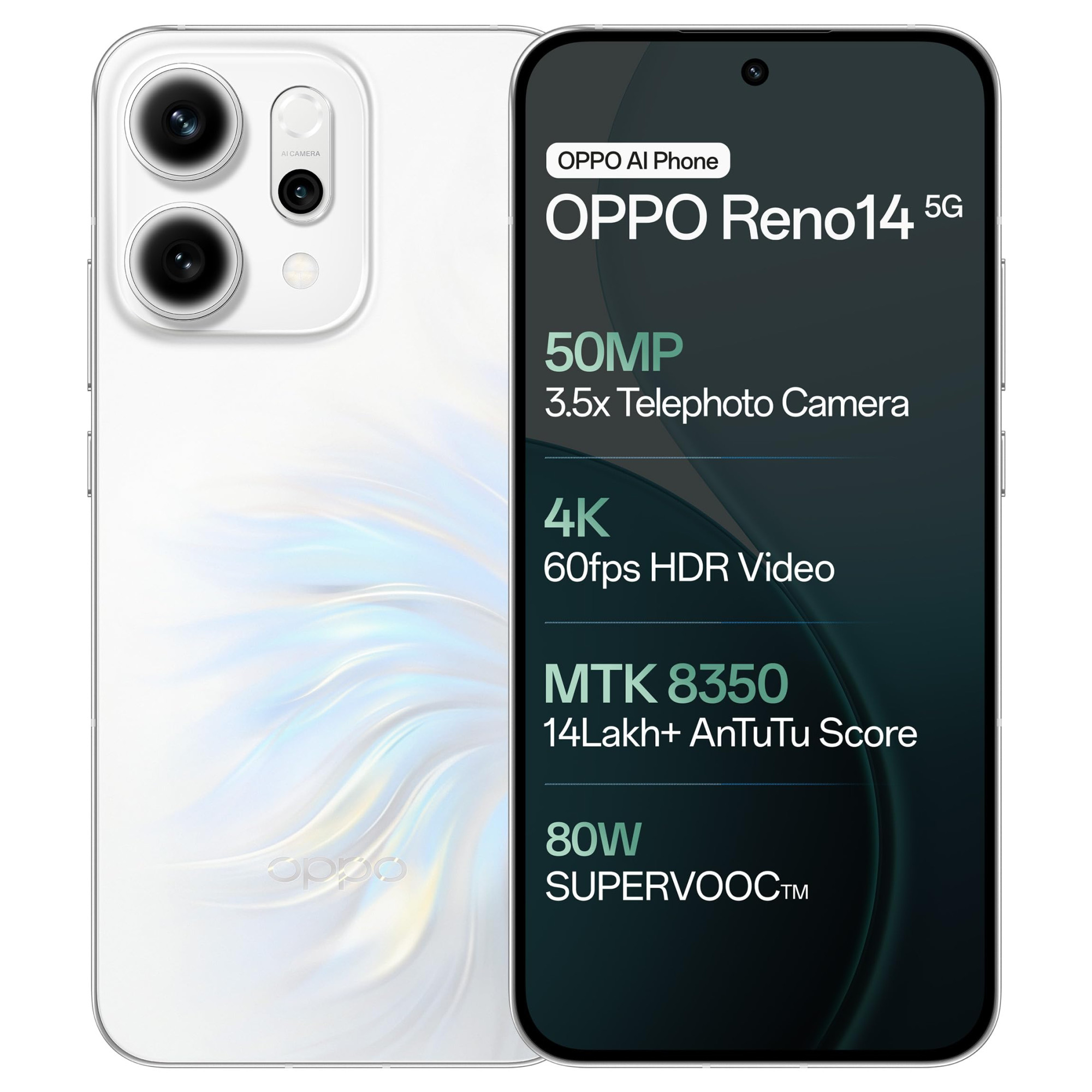 OPPO Reno14 5G Pearl White 8GB RAM 256GB Storage