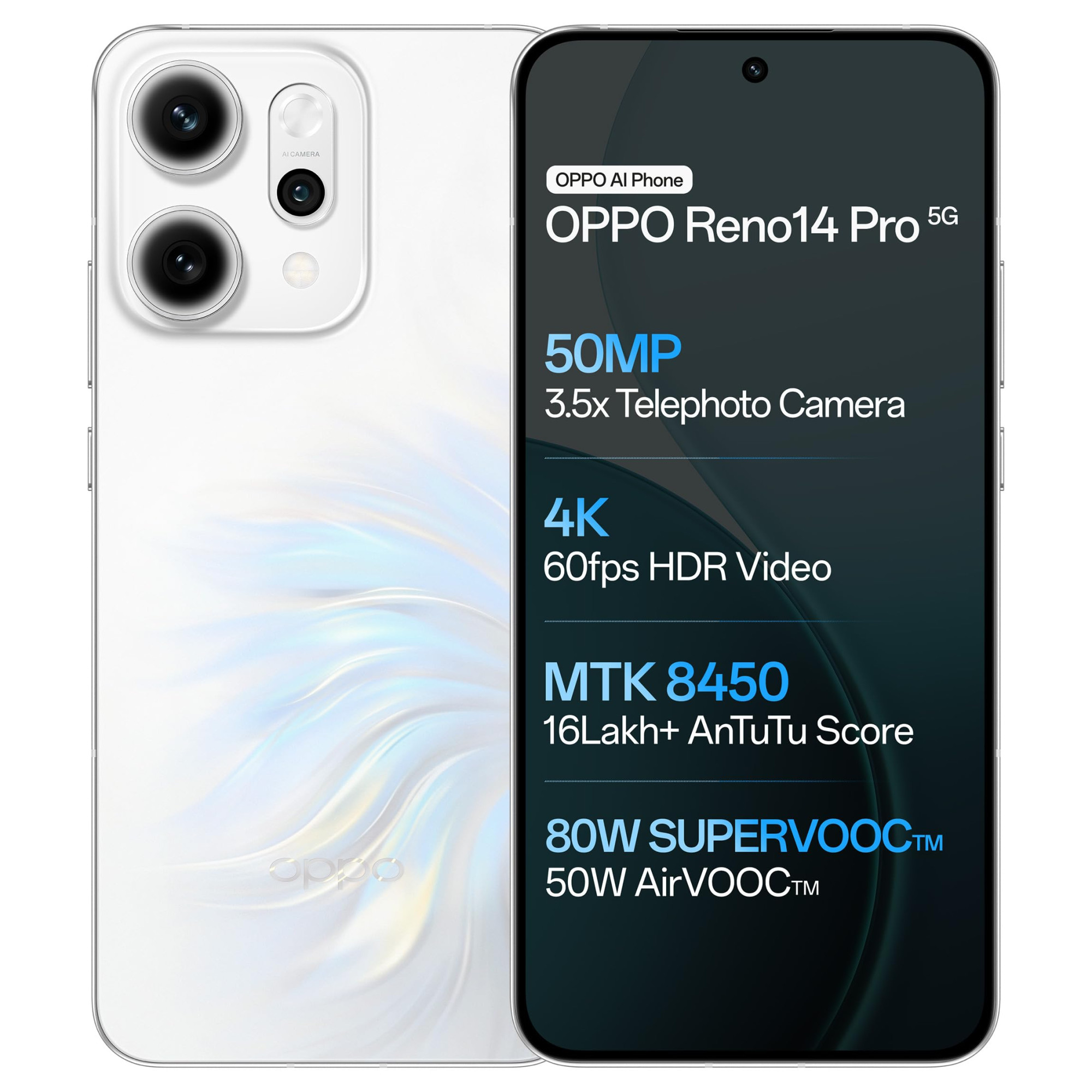 OPPO Reno14Pro 5G Pearl White 12GB RAM 256GB Storage