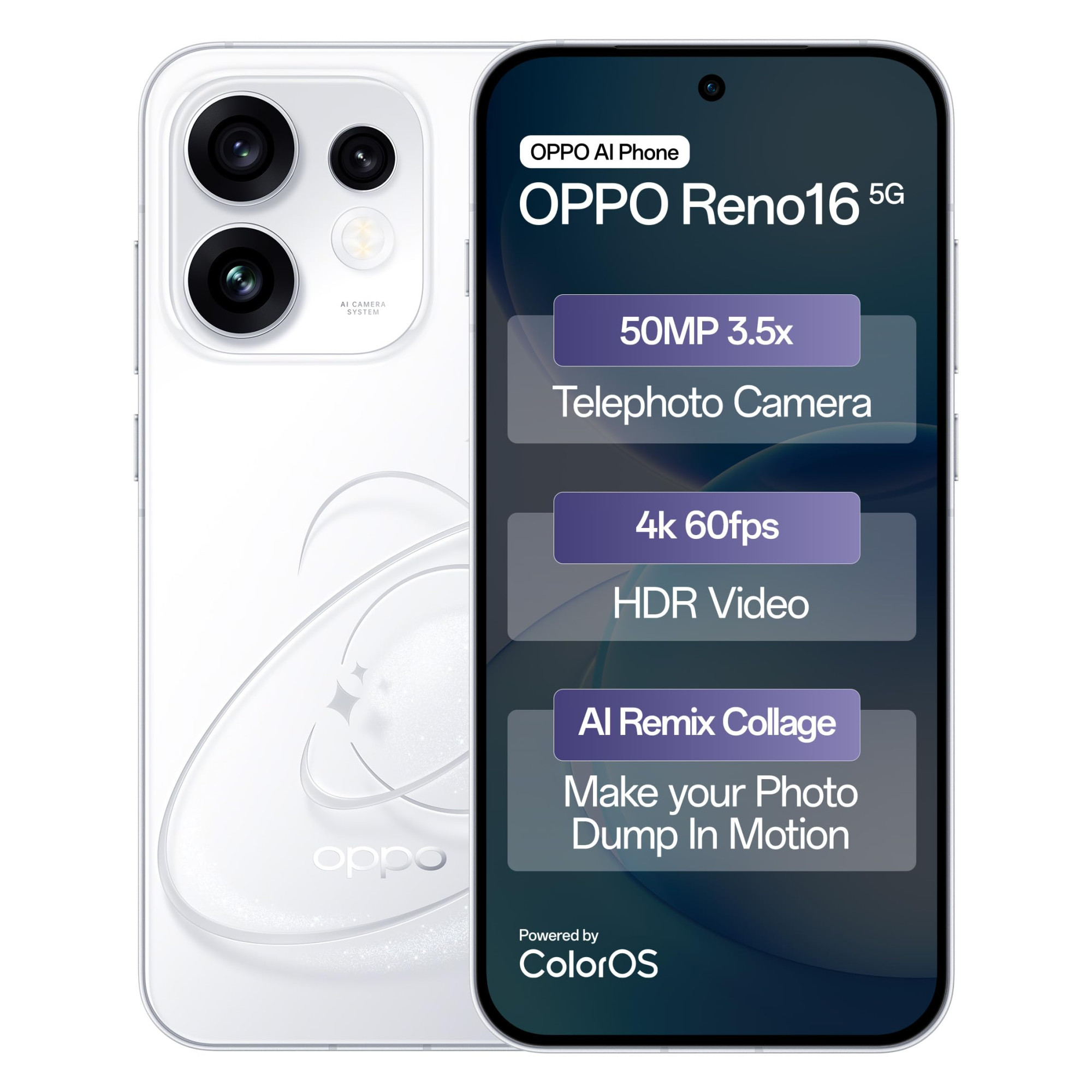 Oppo Reno16 5G 8 GB RAM 256 GB Storage Starry White