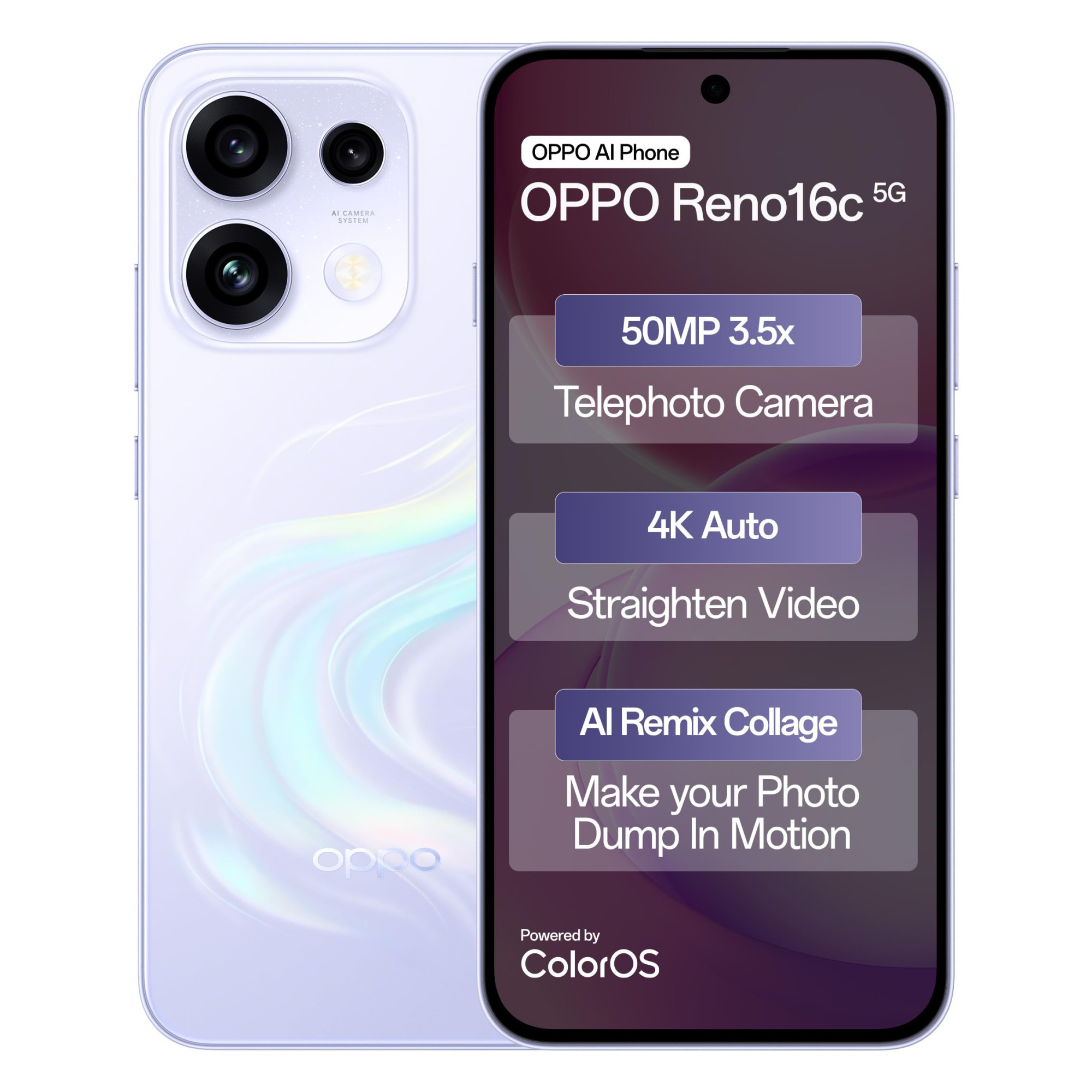 Oppo Reno16c 5G 8 GB RAM 256 GB Storage Stellar Purple