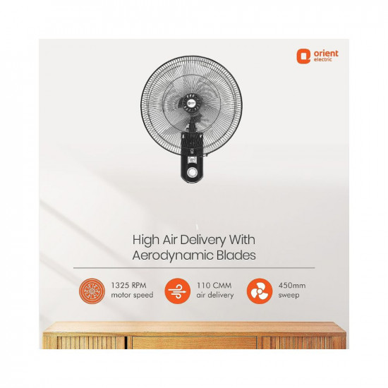 Orient Electric 450mm Tornado - Wall II Fan (Black Metal)